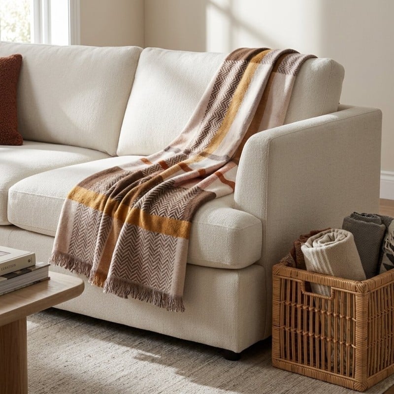Plaid e Copriletto Dictee in Caldo Cotone con Fantasia Chevron e Bordo Ocra – Lemoire Home Plaid e Copriletto Dictee in Caldo Cotone con Fantasia Chevron e Bordo Ocra – Lemoire Home