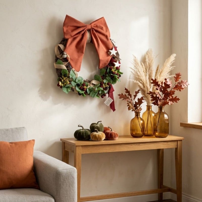 Ghirlanda Fuoriporta Autunnale con Fiocco Terracotta Lemoire Home Ghirlanda Fuoriporta Autunnale con Fiocco Terracotta Lemoire Home