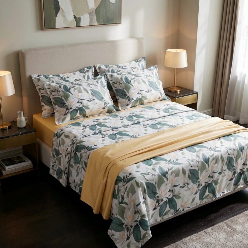 Completo Letto Matrimoniale in Raso di Cotone Ecate | Lemoire Home
