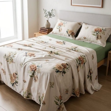 Set Lenzuola Matrimoniali in Raso di Cotone Cassiopea con Fantasia Floreale | Lemoire Home