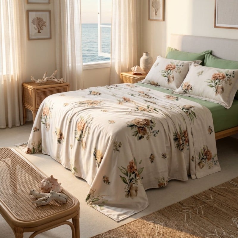 Set Lenzuola Matrimoniali in Raso di Cotone Cassiopea con Fantasia Floreale | Lemoire Home Set Lenzuola Matrimoniali in Raso di Cotone Cassiopea con Fantasia Floreale | Lemoire Home