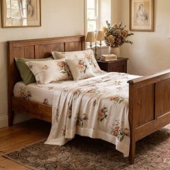 Set Lenzuola Matrimoniali in Raso di Cotone Cassiopea con Fantasia Floreale | Lemoire Home