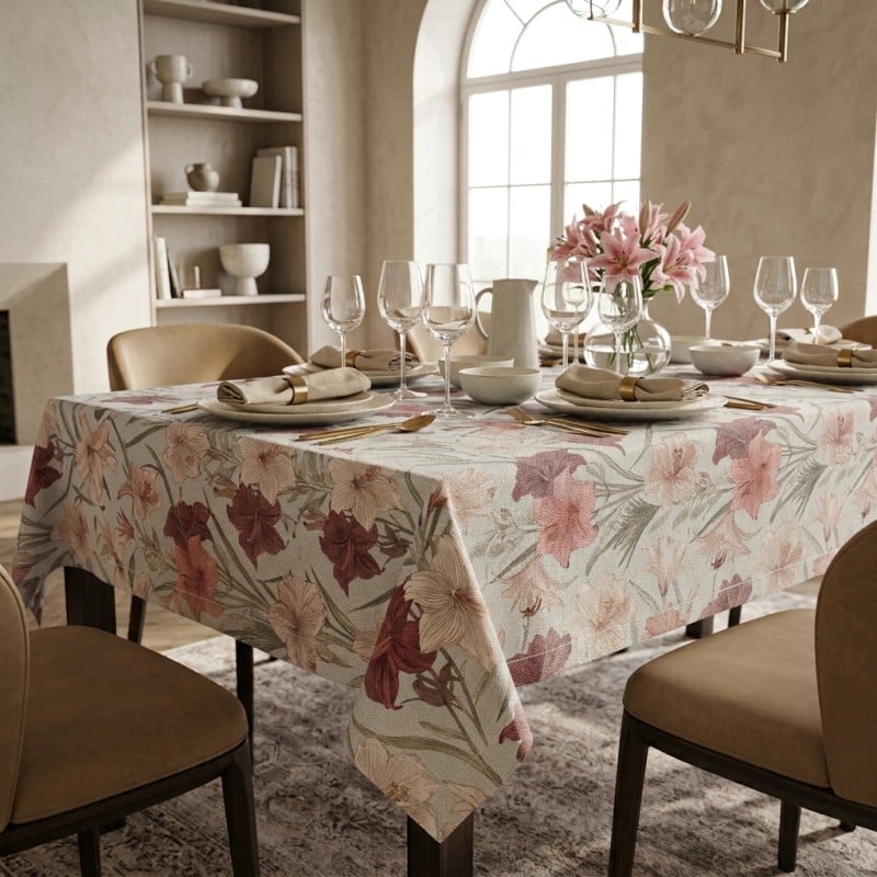Tovaglia in Puro Cotone Panama con Fiori di Giglio Rodope – Lemoire Home