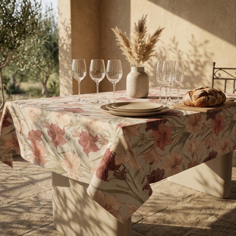 Tovaglia in Puro Cotone Panama con Fiori di Giglio Rodope – Lemoire Home