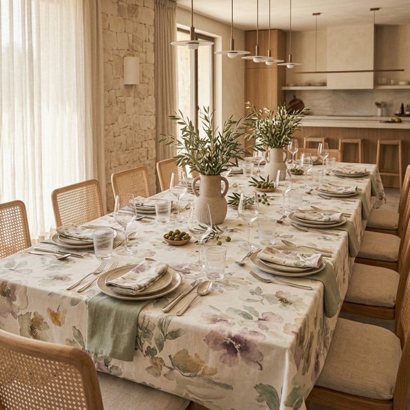 Tovaglia in Cotone Panama Egeria acquerello – Selezione Lemoire Home
