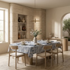 Tovaglia azzurra in Puro Cotone Panama Brizo – Selezione Lemoire Home
