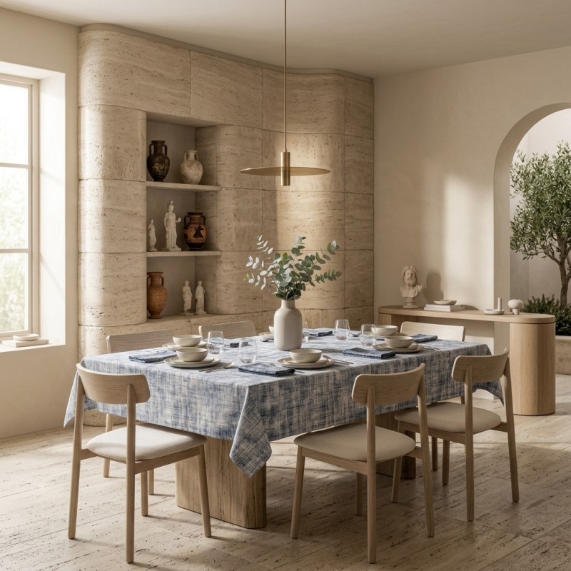 Tovaglia azzurra in Puro Cotone Panama Brizo – Selezione Lemoire Home
