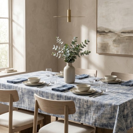 Tovaglia azzurra in Puro Cotone Panama Brizo – Selezione Lemoire Home
