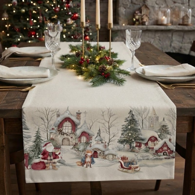 Runner Natalizio in Puro Cotone foresta magica - Edizione Astrea by Lemoire Home