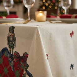 Tovaglia Natalizia con bordo tartan di schiaccianoci e orsetti
