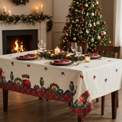 Tovaglia Natalizia con bordo tartan di schiaccianoci e orsetti