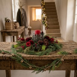 Centrotavola per la Tavola di Natale con Candela e Decorazioni Rustiche