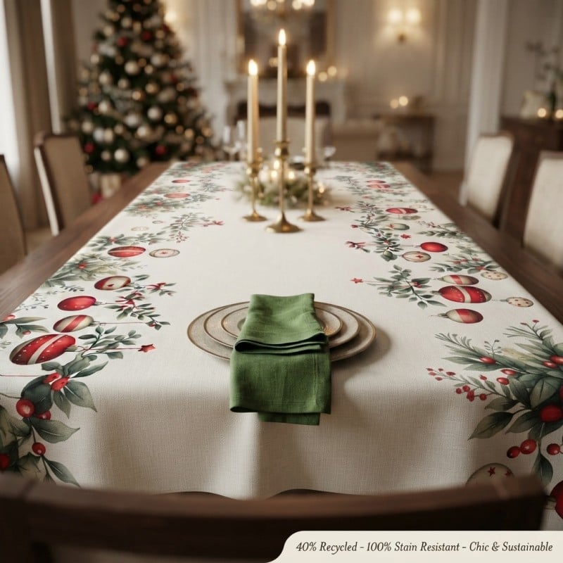 Tovaglia Natalizia Antimacchia Aglaia con Bordo Decorato | Lemoire Home