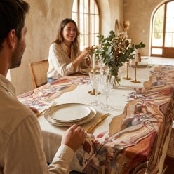 Tovaglia Antimacchia Sartoriale con decoro astratto – Collezione Elena