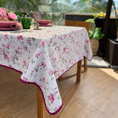 Tovaglia Clori set unico a fantasia di fiori in cotone rosa