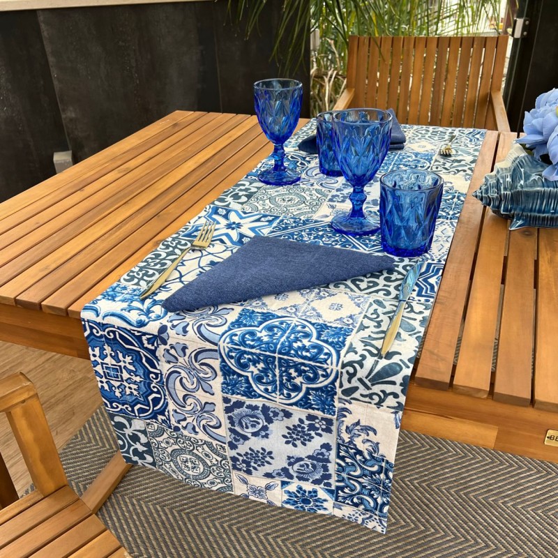 Complemento d'arredo per tavola collezione Eolo - Runner maioliche blu