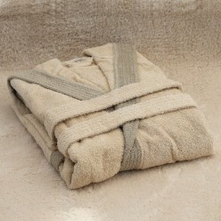 Accappatoio beige con bordo marrone 100% cotone Collezione Nereidi