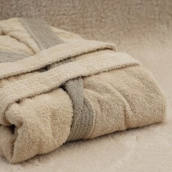 Accappatoio beige con bordo marrone 100% cotone Collezione Nereidi