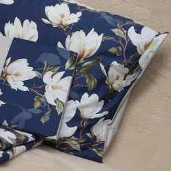 Completo letto in raso di cotone Made in Italy ispirato alle Magnolie