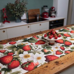 Runner con fragoline e fiori - idrorepellente e antimacchia