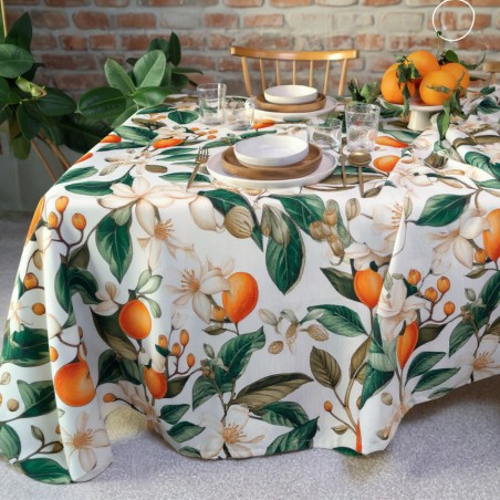Tovaglia antimacchia Erytheia con fiori e agrumi - stile Mediterraneo