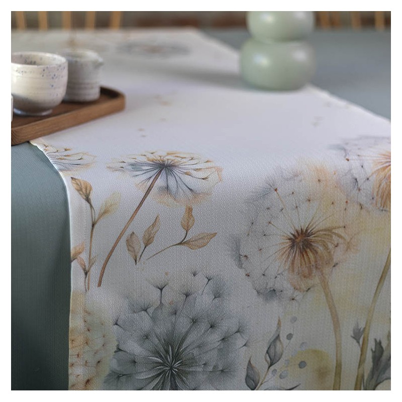Elegante tovaglia con fiori di tarassaco, idrorepellente ed antimacchia dettaglio