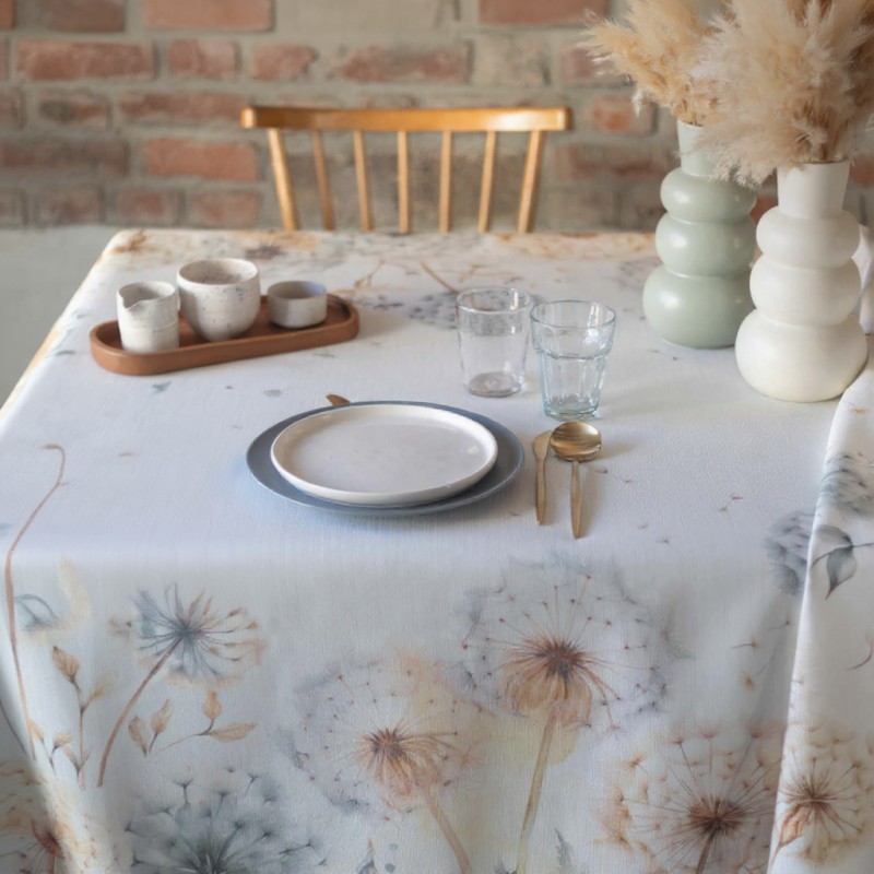 Elegante tovaglia con fiori di tarassaco, idrorepellente ed antimacchia