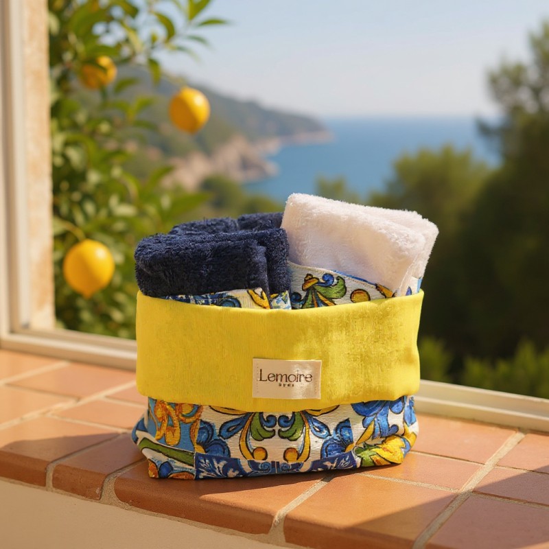 Set cestino e lavette da bagno stile amalfitano collezione Amalfi made in Italy firmato LeMoire Home Set cestino e lavette da bagno stile amalfitano collezione Amalfi made in Italy firmato LeMoire Home