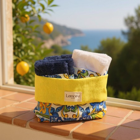 Set cestino e lavette dallo stile mediterraneo collezione Amalfi