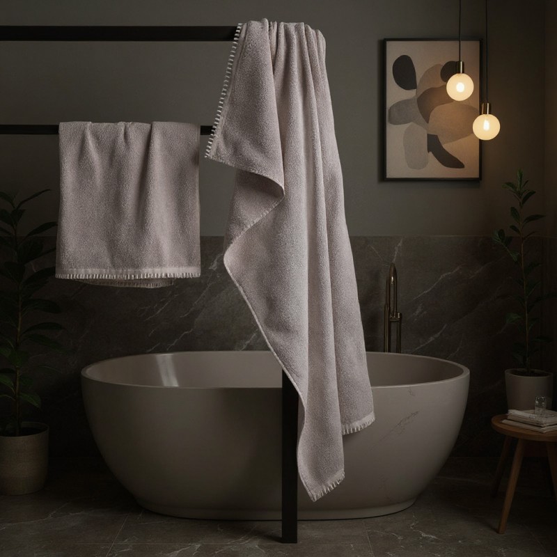 Set asciugamano viso ed ospite grigio chiaro in morbido cotone linea Sifanto