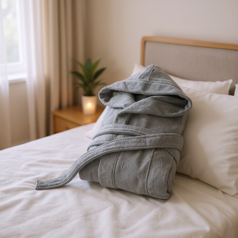 Accappatoio con cappuccio unisex tinta unita GRIGIO in cotone - linea Zacinto firmato Lemoire Home