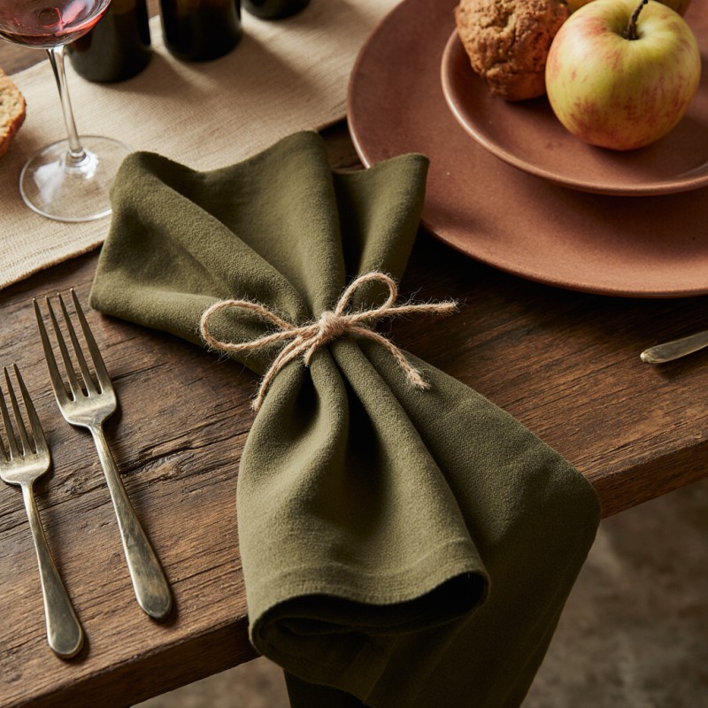 Collezione Meleagro: tovaglioli in stoffa verde oliva cotone made in italy Collezione Meleagro: tovaglioli in stoffa verde oliva cotone made in italy