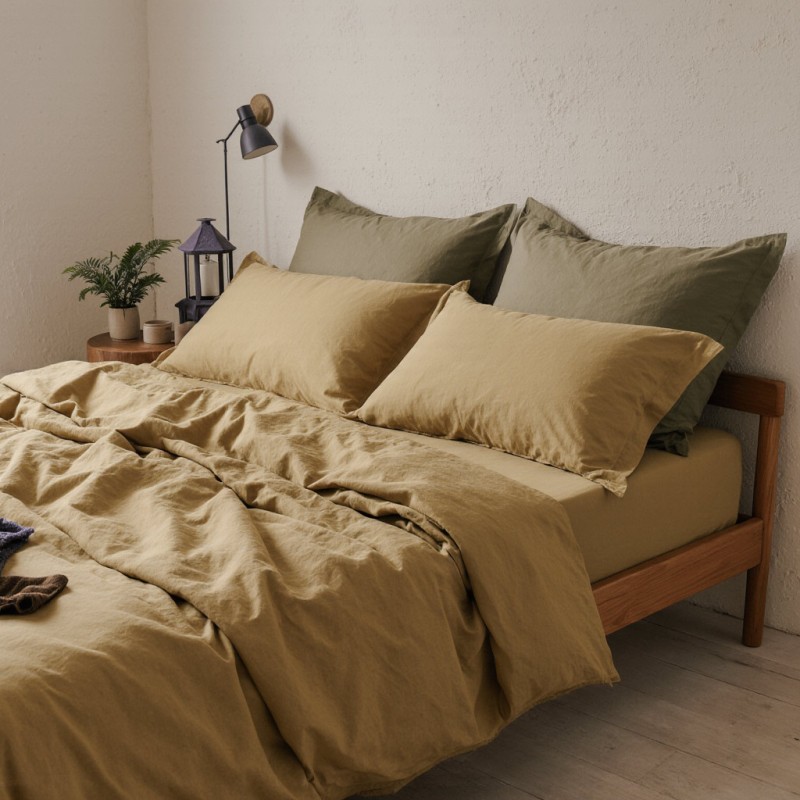 Completo letto matrimoniale tinta unita senape firmato Lemoire Home