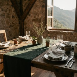 Runner da tavola in cotone verde bosco - Tempio di Selinunte lemoire home