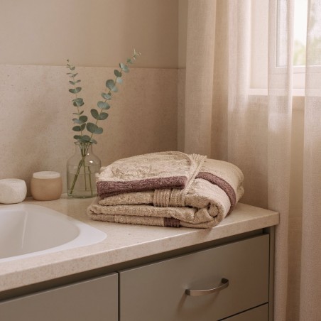 Accappatoio beige con bordo marrone 100% cotone Collezione Nereidi