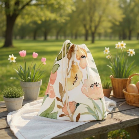 Sacco portapane in cotone con fantasia floreale primaverile Made in Italy