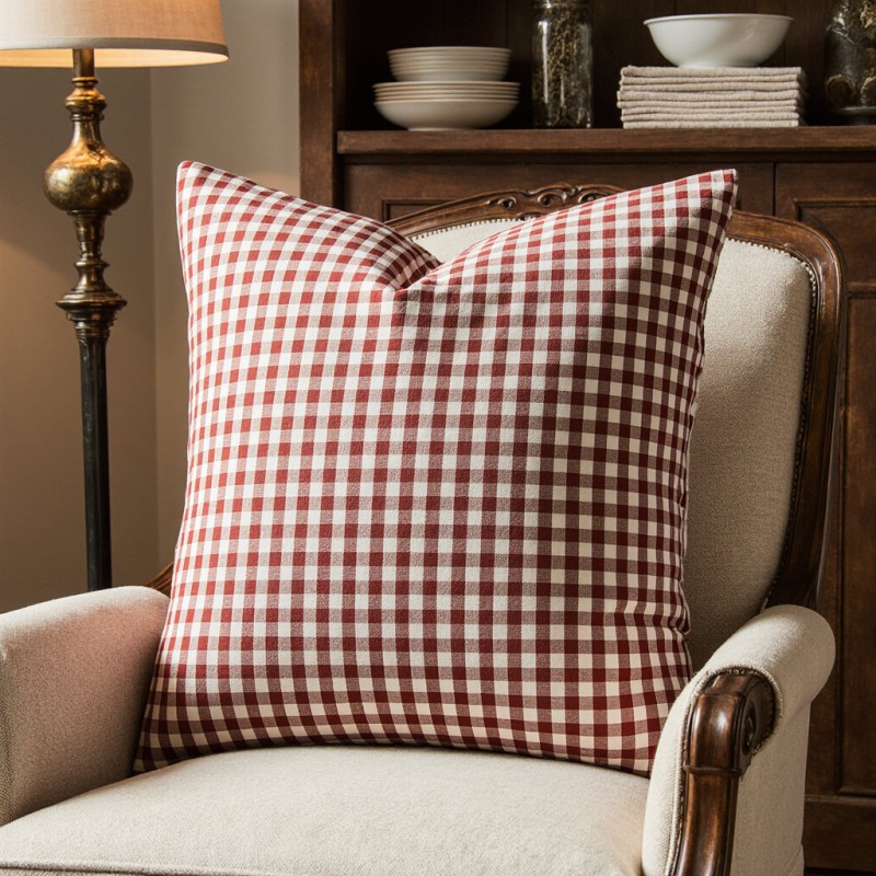 Cuscino arredo 45x45 cm con fantasia a quadretti dallo stile country chic. Collezione Ambrosia firmata Lemoire Home Cuscino arredo 45x45 cm con fantasia a quadretti dallo stile country chic. Collezione Ambrosia firmata Lemoire Home