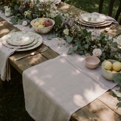 Runner da tavola Andromaca malva in cotone per mise en place eleganti