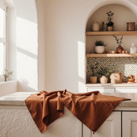 Canovaccio terracotta cotone – Collezione Segesta, calore mediterraneo autentico