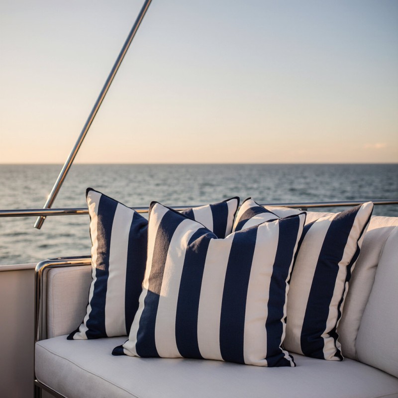 Federa d'arredo Cefiso in cotone a righe blu e bianche, Made in Italy