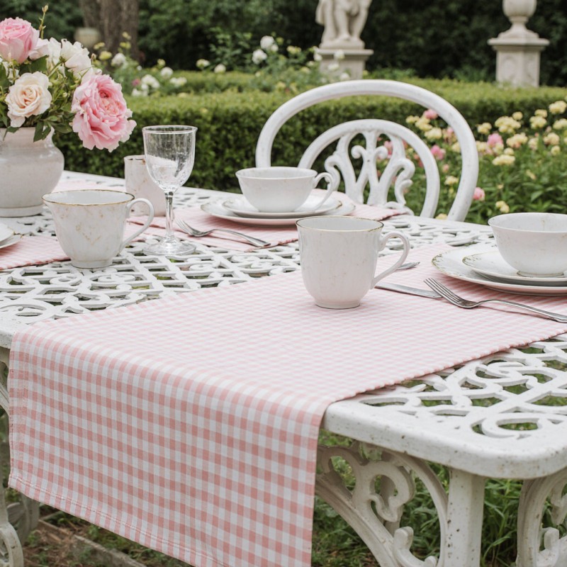 Tovagliato per picnic e tavola rustica con arredamento rosa tovagliette americane