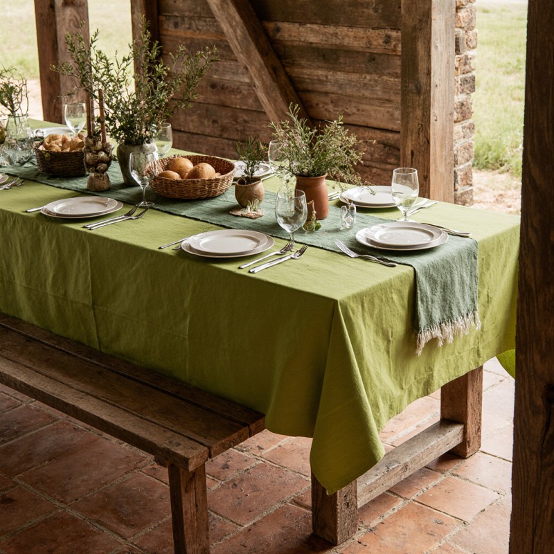 Arianna – Tovaglia verde prato in cotone artigianale, luce e natura sulla tua tavola Arianna – Tovaglia verde prato in cotone artigianale, luce e natura sulla tua tavola