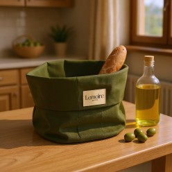 Cestino portapane in tessuto verde oliva Meleagro, armonia e naturalezza per la tua casa