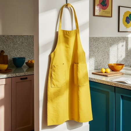Grembiule giallo limone 100% cotone Made in Italy, stile mediterraneo