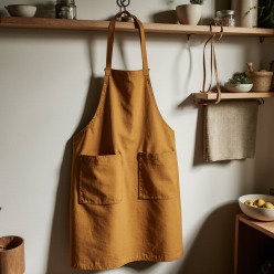 Grembiule ocra Clori 100% cotone con tasche, stile naturale e caldo