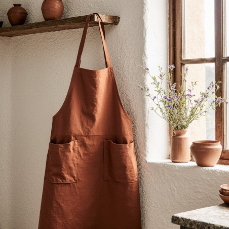 Grembiule terracotta Segesta 100% cotone con tasche, stile rustico