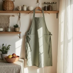 Grembiule verde salvia 100% cotone Eracle: forza gentile e stile naturale in cucina