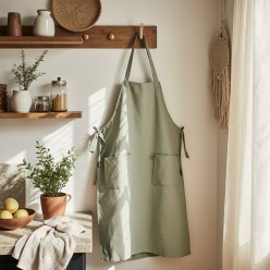 Grembiule verde salvia 100% cotone Eracle: forza gentile e stile naturale in cucina