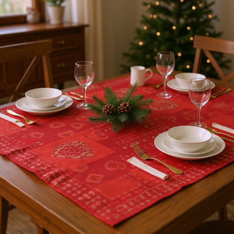 Completo per Tavola di Natale rosso e oro collezione Espero allestimento natalizio Completo per Tavola di Natale rosso e oro collezione Espero allestimento natalizio