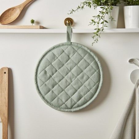Presina rotonda verde salvia in cotone 100%, fatta a mano in Italia